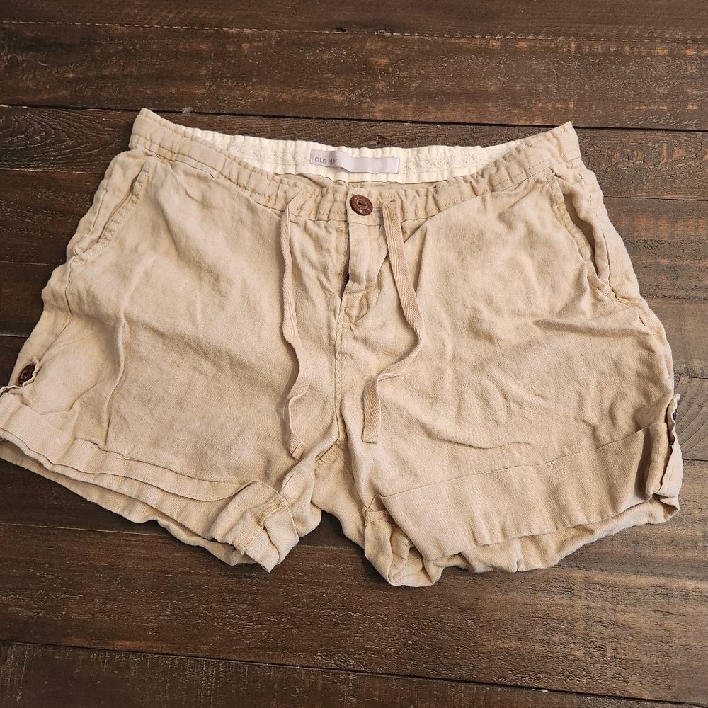 Old Navy Linen Tan Mid- Rise Shorts Sz 6